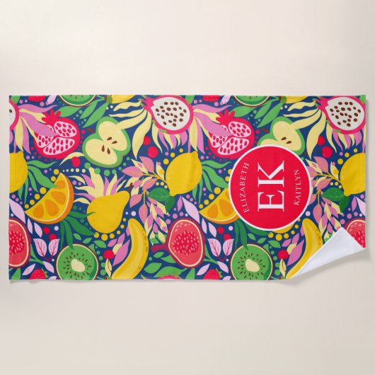 Tropisch fruit Monogram Waterverf Zomerpatroon Strandlaken (Voorkant)