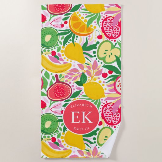 Tropisch fruit Monogram Waterverf Zomerpatroon Strandlaken (Voorkant)