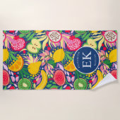 Tropisch fruit Monogram Waterverf Zomerpatroon Strandlaken (Voorkant)