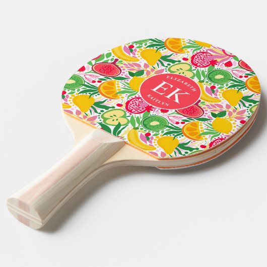 Tropisch fruit Monogram Waterverf Zomerpatroon Tafeltennisbatje (Voorkant Gekanteld)