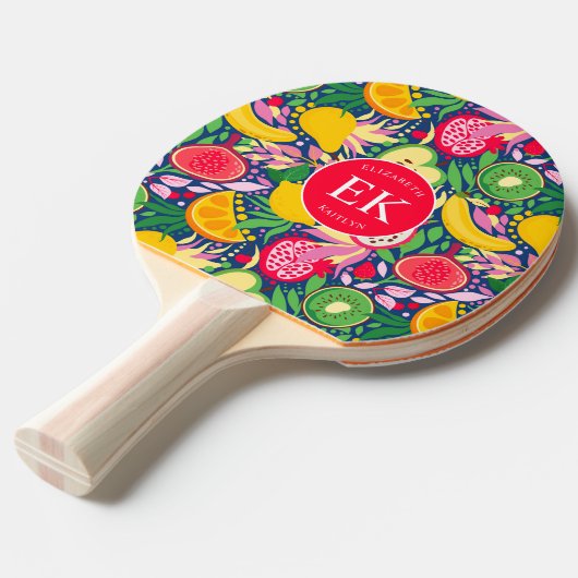 Tropisch fruit Monogram Waterverf Zomerpatroon Tafeltennisbatje (Voorkant Gekanteld)