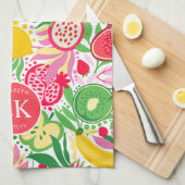 Tropisch fruit Monogram Waterverf Zomerpatroon Theedoek (Quarter Fold)