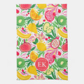 Tropisch fruit Monogram Waterverf Zomerpatroon Theedoek (Verticaal)