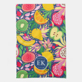 Tropisch fruit Monogram Waterverf Zomerpatroon Theedoek (Verticaal)