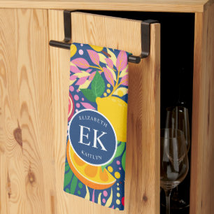 Tropisch fruit Monogram Waterverf Zomerpatroon Theedoek