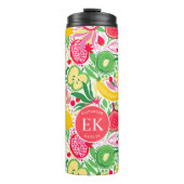 Tropisch fruit Monogram Waterverf Zomerpatroon Thermosbeker (Voorkant)