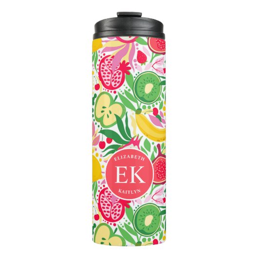Tropisch fruit Monogram Waterverf Zomerpatroon Thermosbeker (Voorkant)