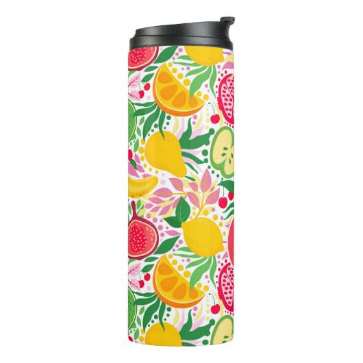 Tropisch fruit Monogram Waterverf Zomerpatroon Thermosbeker (Gedraaid links)