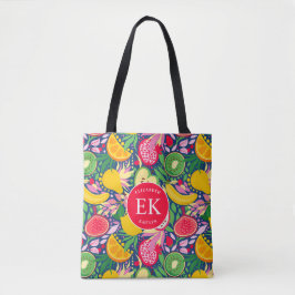 Tropisch fruit Monogram Waterverf Zomerpatroon Tote Bag