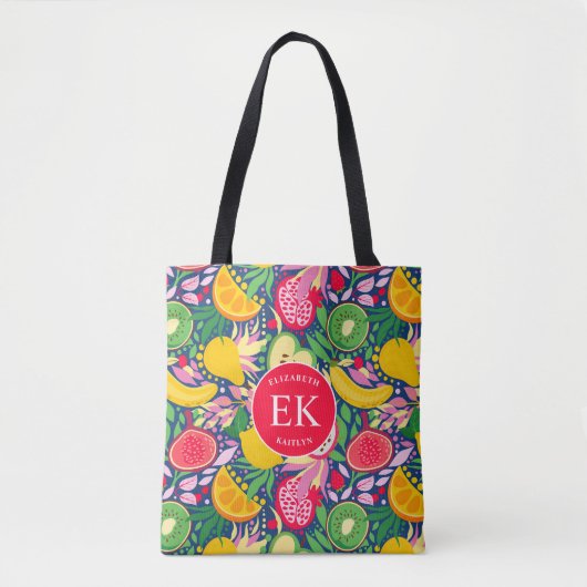 Tropisch fruit Monogram Waterverf Zomerpatroon Tote Bag (Voorkant)