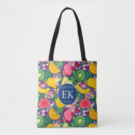 Tropisch fruit Monogram Waterverf Zomerpatroon Tote Bag