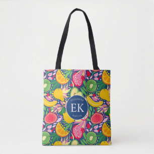 Tropisch Fruit Monogram Waterverf Zomerpatroon Tote Bag