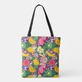 Tropisch fruit Monogram Waterverf Zomerpatroon Tote Bag (Achterkant)