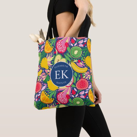 Tropisch fruit Monogram Waterverf Zomerpatroon Tote Bag (Dichtbij)