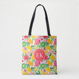 Tropisch fruit Monogram Waterverf Zomerpatroon Tote Bag