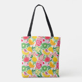 Tropisch fruit Monogram Waterverf Zomerpatroon Tote Bag (Achterkant)