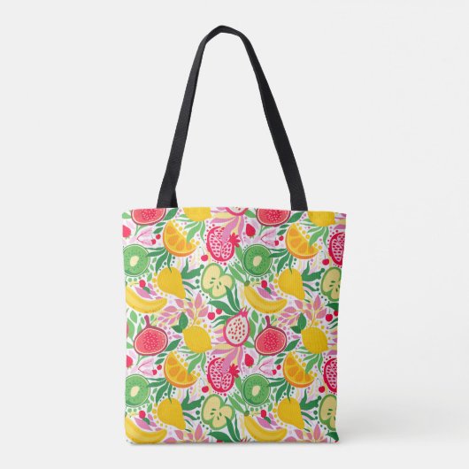 Tropisch fruit Monogram Waterverf Zomerpatroon Tote Bag (Achterkant)
