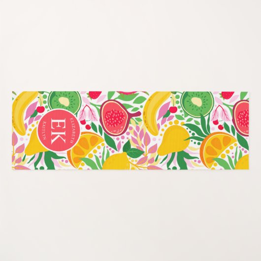 Tropisch fruit Monogram Waterverf Zomerpatroon Yogamat (Voorkant (horizontaal))