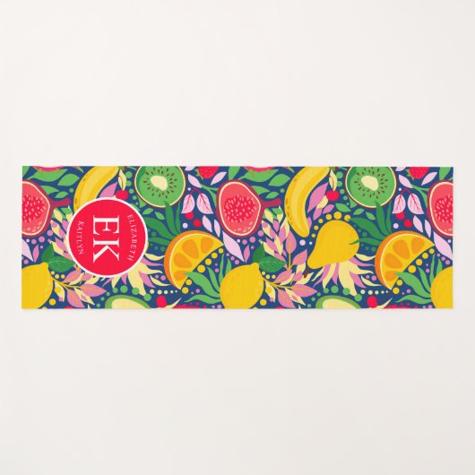 Tropisch fruit Monogram Waterverf Zomerpatroon Yogamat (Voorkant (horizontaal))