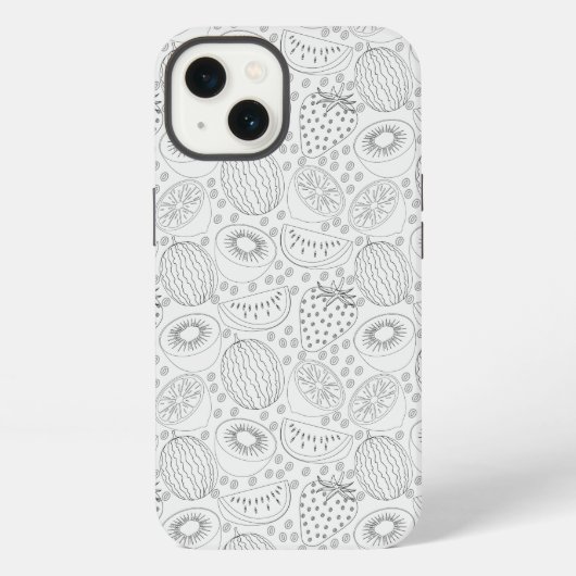 Tropisch fruit naadloos patroon zwart en wit iPhone hoesje (Achterkant)