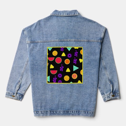 Tropisch fruit neon paradijs patroon denim jacket (Achterkant)