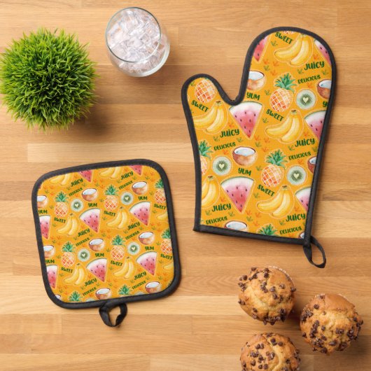 Tropisch Fruit Ovenwant & Pannenlap Set (Top down)