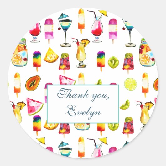 Tropisch Fruit, Sap, Cocktail Pool Party Ronde Sticker (Voorkant)