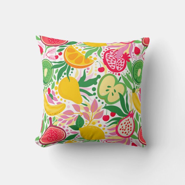 Tropisch Fruit Waterverf Zomerpatroon Kussen (Voorkant)