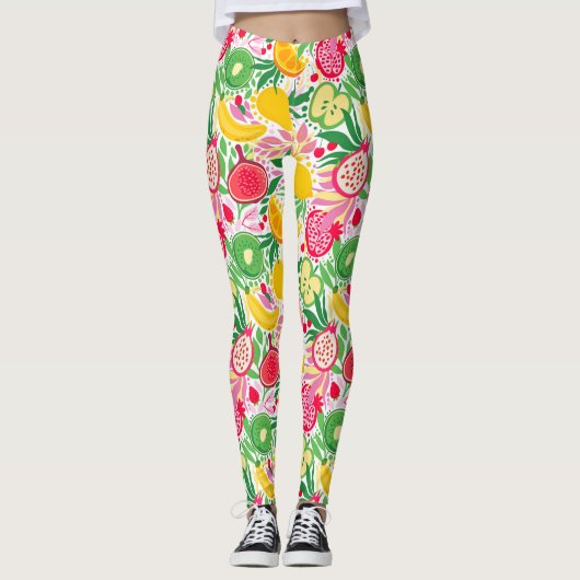 Tropisch fruit Waterverf zomerpatroon Leggings (Voorkant)