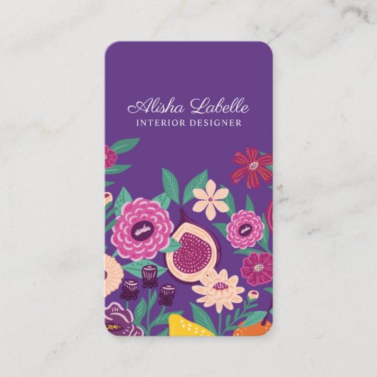 Tropisch Fruit & Wildbloemen Botanisch Violet Visitekaartje (Voorkant)