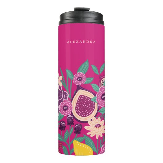 Tropisch Fruit & Wildflowers Botanisch Roze Thermosbeker (Voorkant)