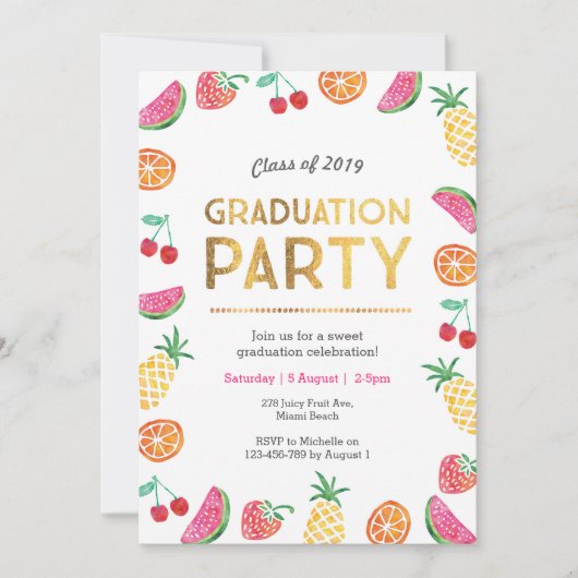 Tropisch Fruitig Kinder Afstudeerfeest Uitnodiging (Voorkant)