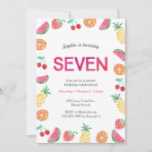 Tropisch fruitig Roze 7e Verjaardag Uitnodiging (Voorkant)