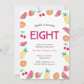 Tropisch fruitig Roze 8e Verjaardag Uitnodiging (Voorkant)