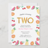 Tropisch fruitig Roze Goud 2e Verjaardag uitnodigi Kaart (Voorkant)