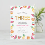Tropisch fruitig Roze Goud 3e Verjaardag uitnodigi Kaart (Staand voorkant)