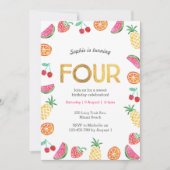 Tropisch fruitig Roze Goud 4e Verjaardag Uitnodigi Kaart (Voorkant)