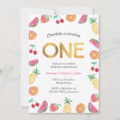 Tropisch fruitig Roze Gouden Verjaardag Uitnodigin Kaart (Voorkant)