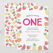 Tropisch fruitig Roze Verjaardag Uitnodiging (Voorkant / Achterkant)