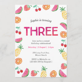 Tropisch fruitig Roze Verjaardag Uitnodiging