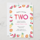 Tropisch fruitig Roze Verjaardag Uitnodiging (Voorkant)