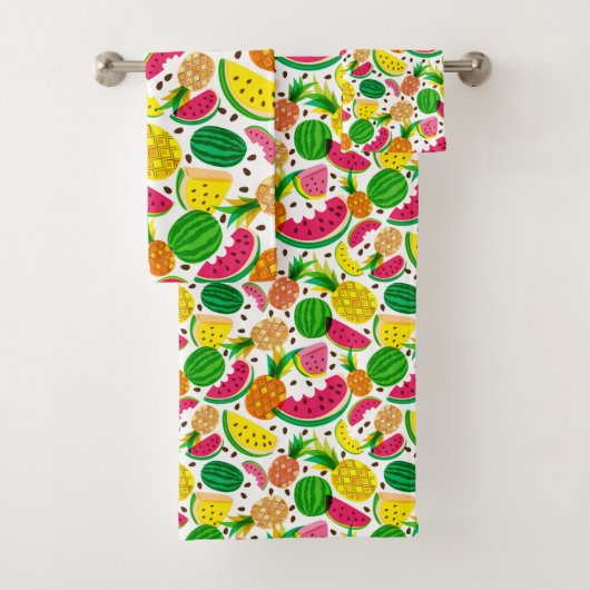 Tropisch fruitpatroon, rood en geel bad handdoek (Insitu)