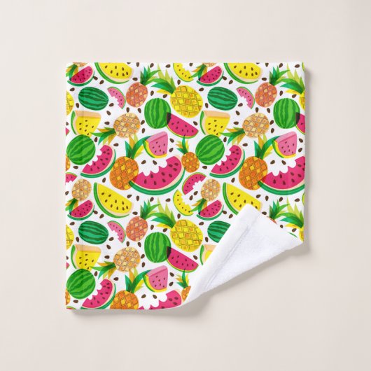 Tropisch fruitpatroon, rood en geel bad handdoek (Wasdoekje)