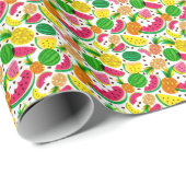 Tropisch fruitpatroon, rood en geel cadeaupapier (Rol Hoek)