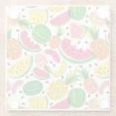 Tropisch fruitpatroon, rood en geel glazen onderzetter (Achterkant)