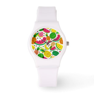 Tropisch fruitpatroon, rood en geel horloge