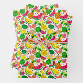 Tropisch fruitpatroon, rood en geel inpakpapier vel (In situ)