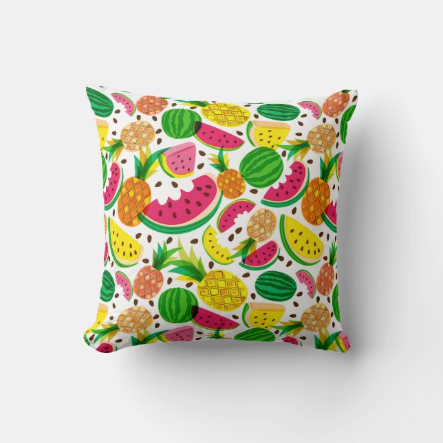 Tropisch fruitpatroon, rood en geel kussen (Voorkant)