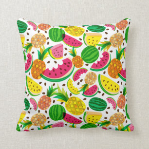 Tropisch fruitpatroon, rood en geel kussen