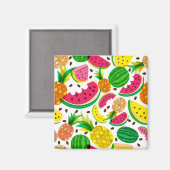 Tropisch fruitpatroon, rood en geel magneet (Voorkant / Achterkant)